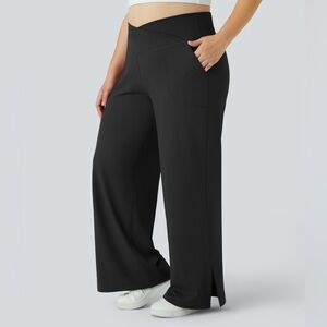HALARA Crossover pocket split hem plus size wide leg yoga pants